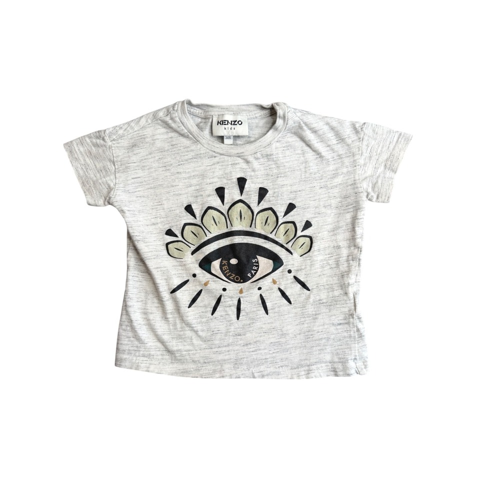 Kenzo Paris Kids Tiger Eye Wink Graphic T-Shirt 2/86 Gray Heathered Designer Tee